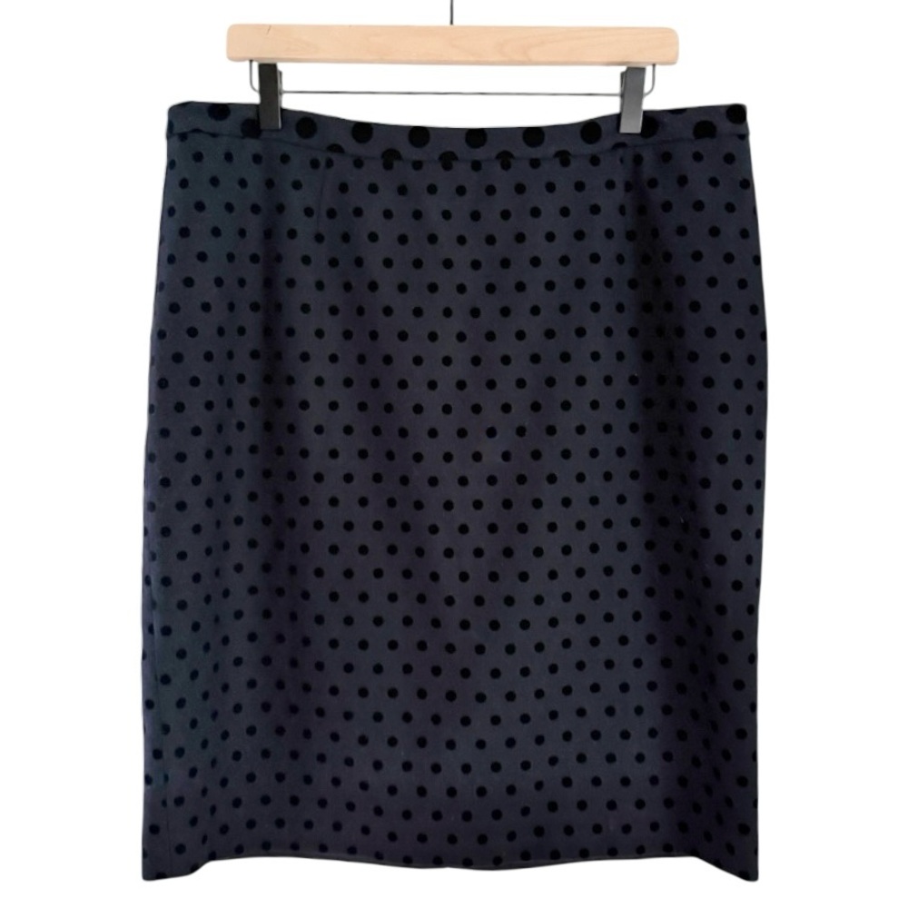 Boden Wool Velvet Polka Dot Pencil Freya Skirt Navy Blue Women’s Size 14
